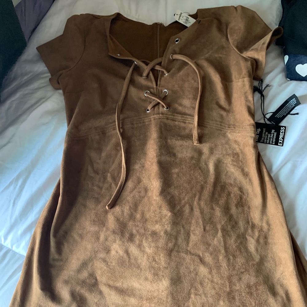Brown suede mini dress